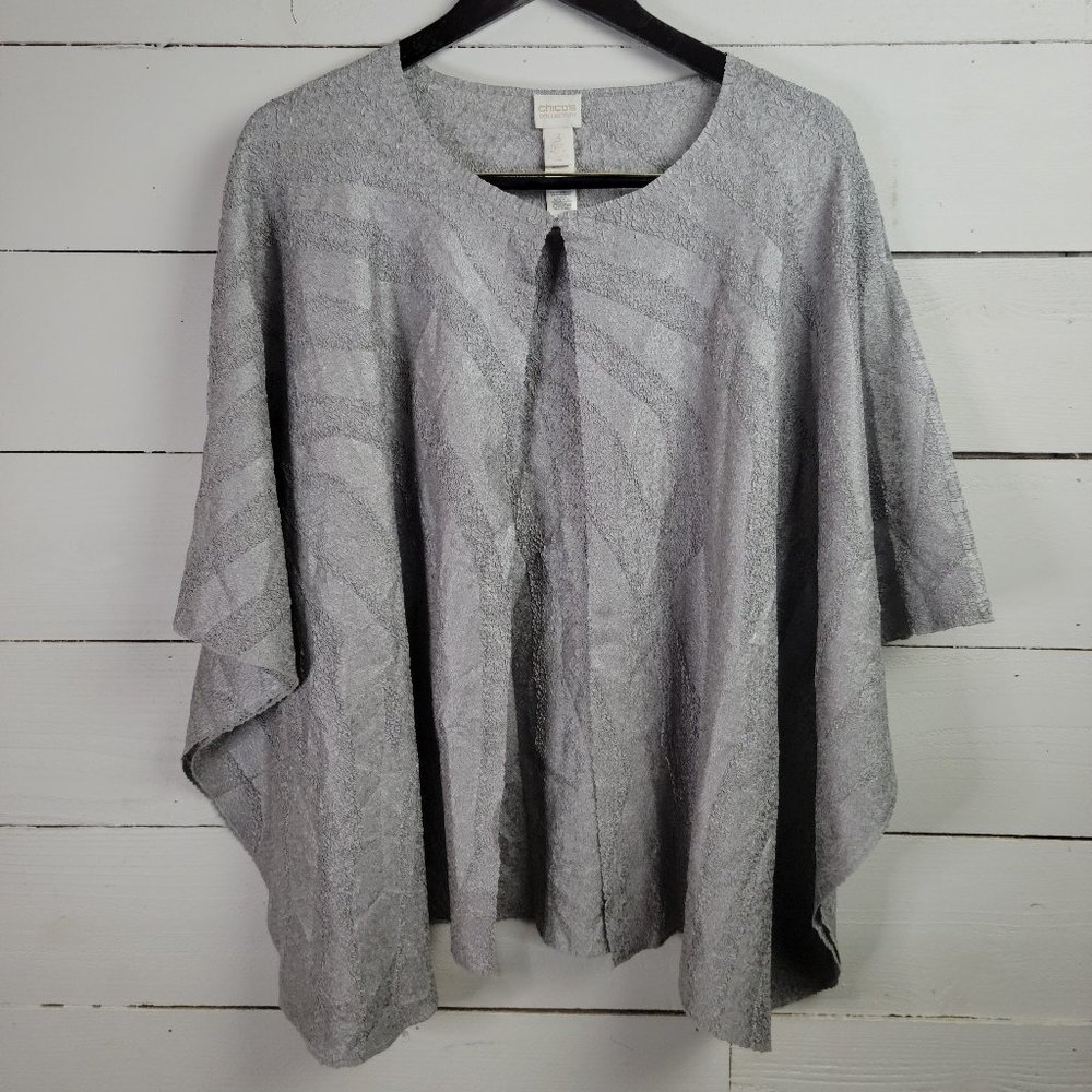 Chicos Collection Jacket Women Size 3,Crushed Gray Lightweight Batwing